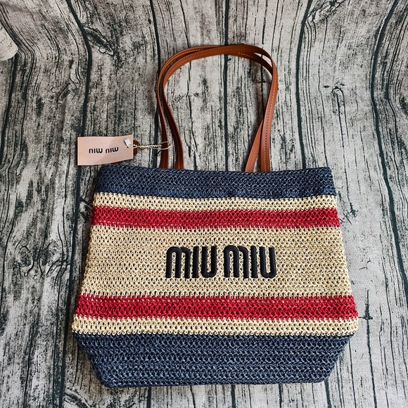 Miu Miu Handbags - Miu Miu Embroidered Logo Woven Handbag